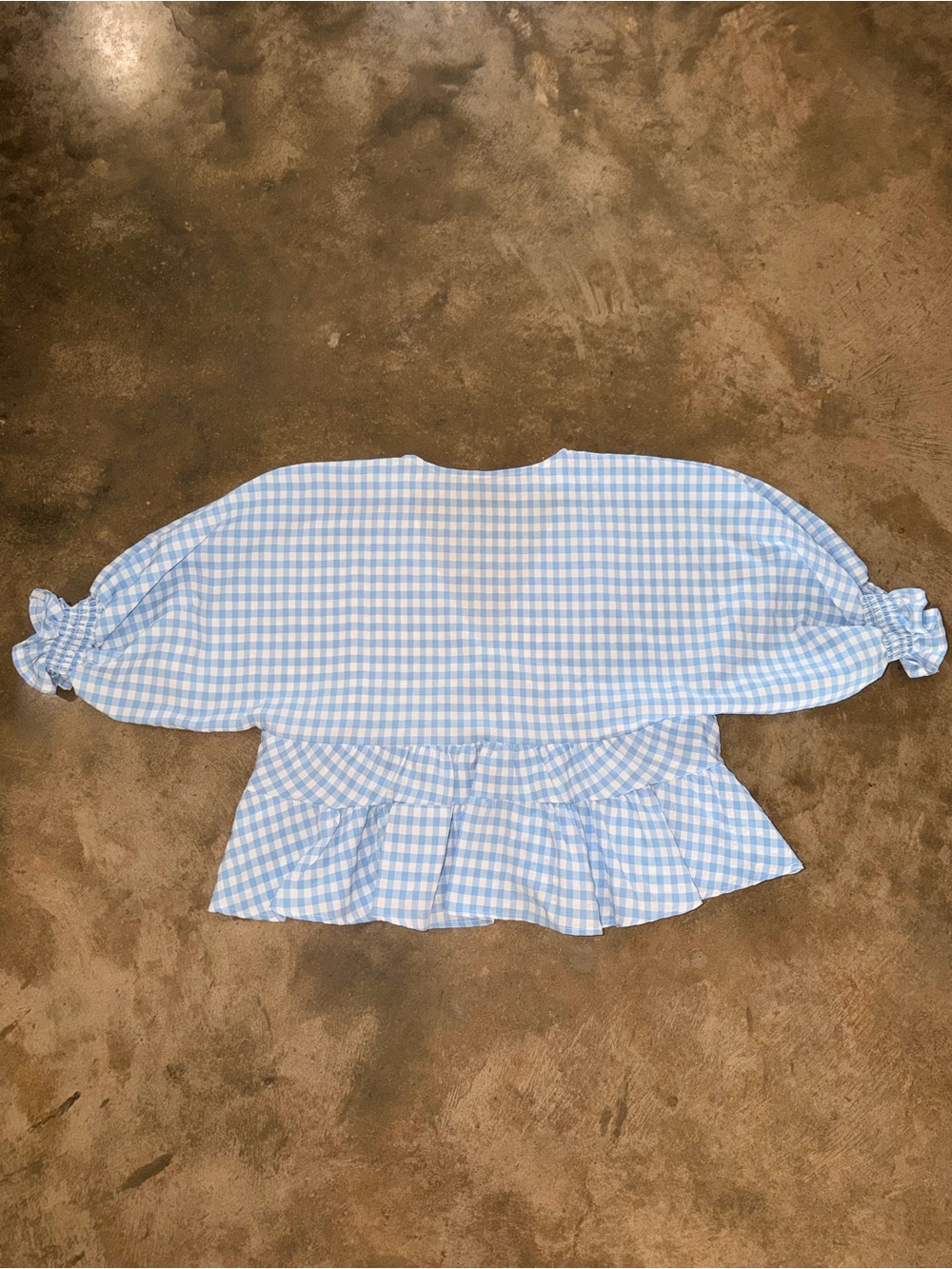 ASOS Blue Gingham Puff Sleeve Peplum Blouse Size 4 Oversized Cottagecore NWOT - Picture 2 of 11